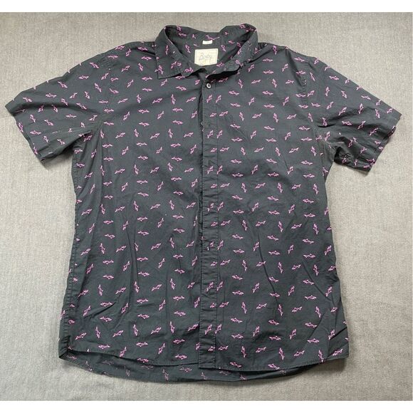 Bixby Slim Fit Shark Print Button Shirt Mens XL Black Neon Pink Coastal Casual - Picture 1 of 9